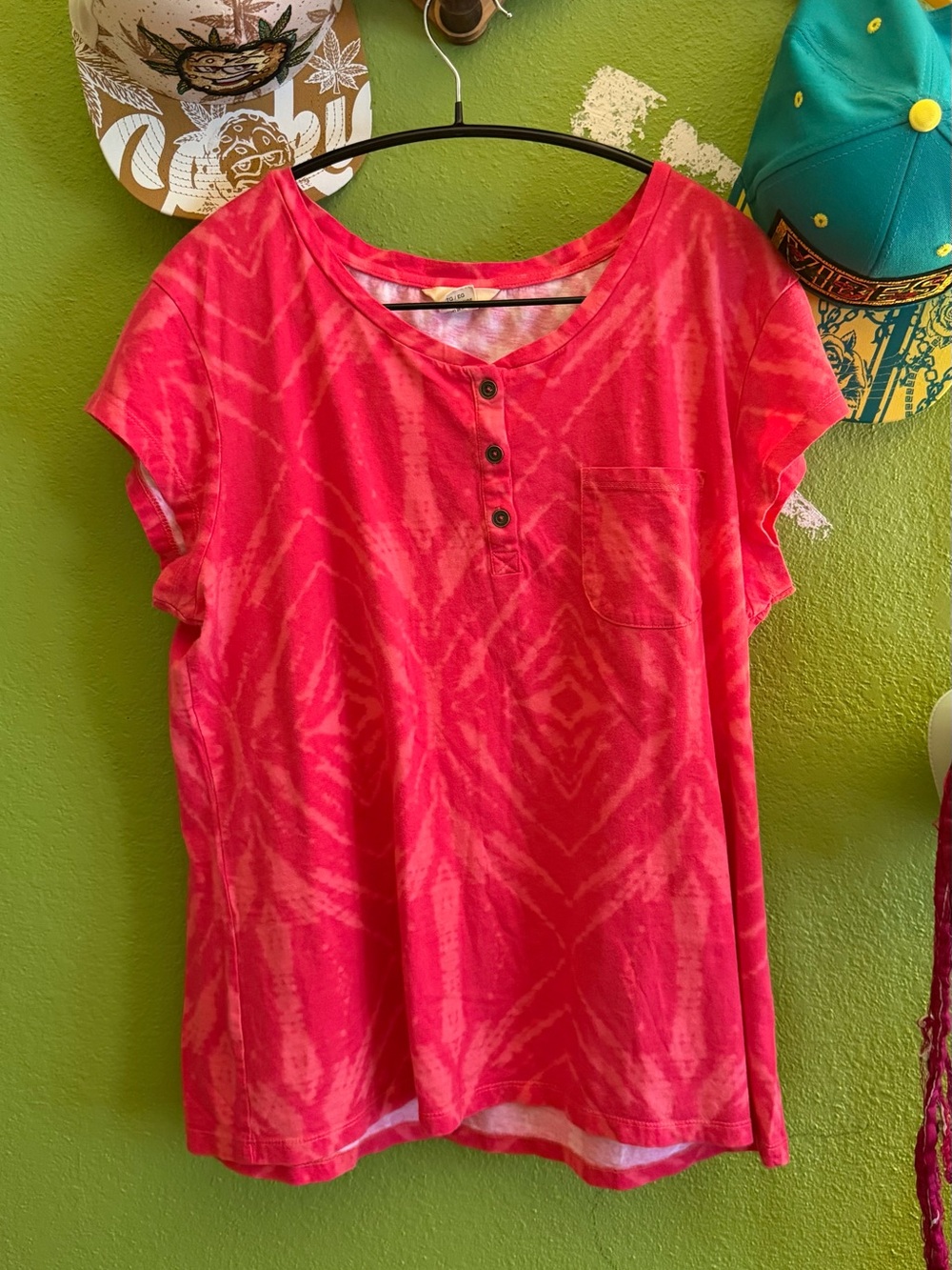 Ascend Pink Short Sleeve Henley Tee with Pocket